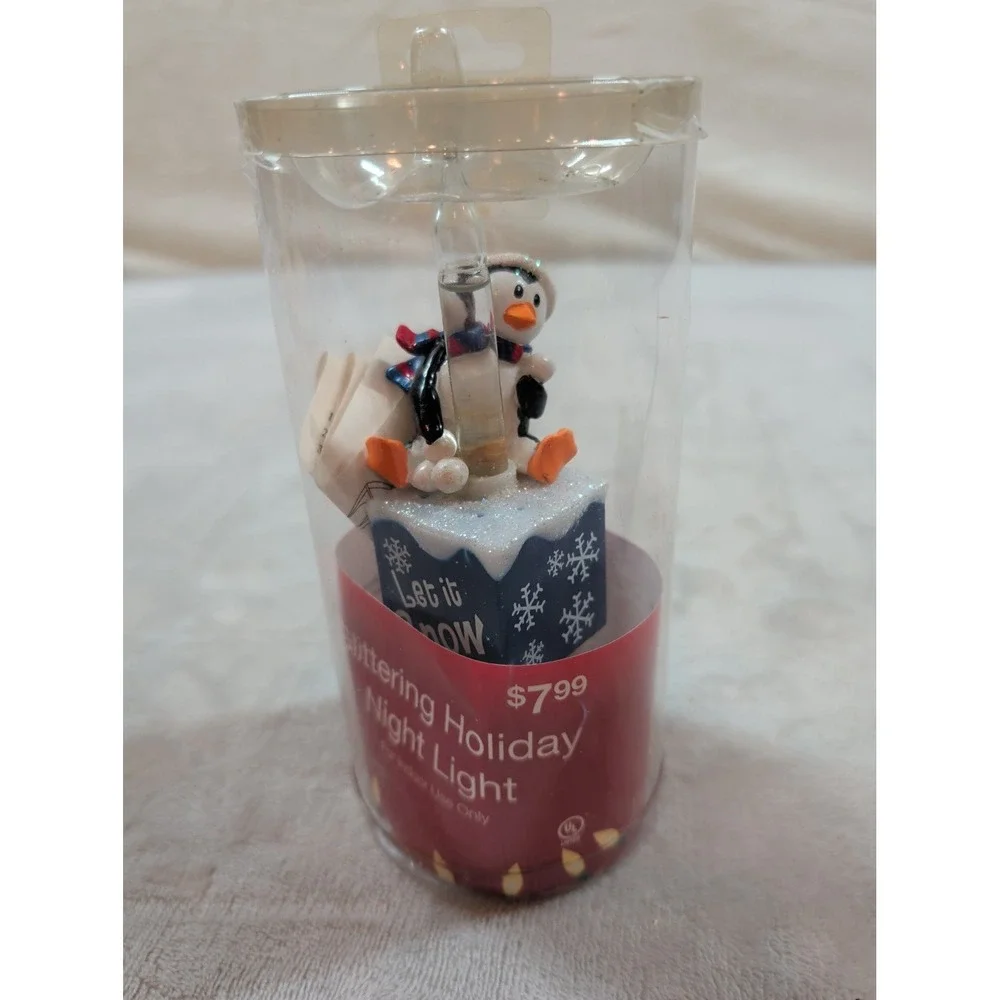 Glittering Holiday Night Light Penguin Bubble Light Let It Snow Christmas 141933